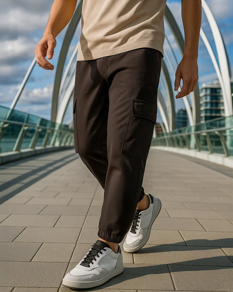 بيواكوف بنطلون رياضي رجالي بني واسع مبطن